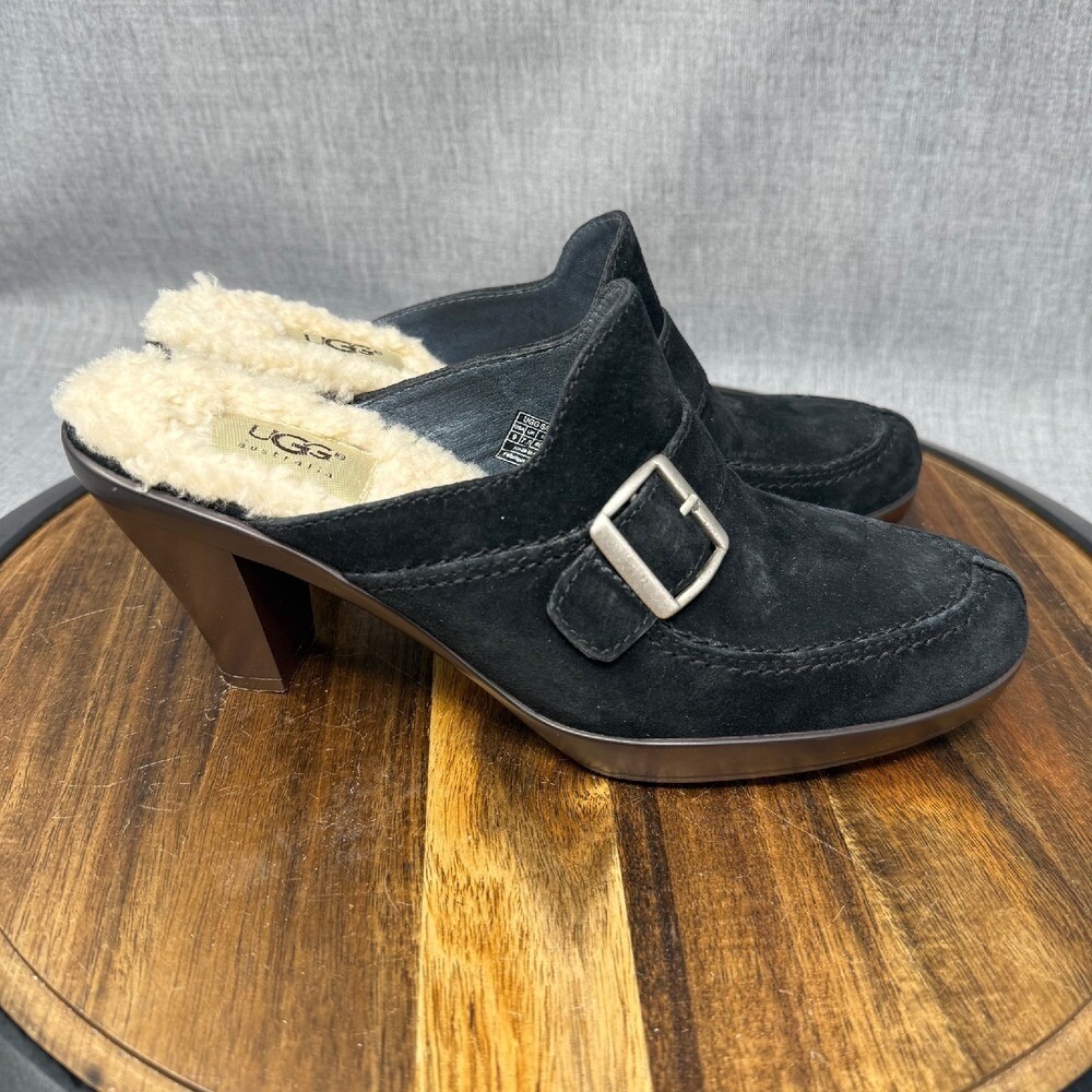 Ugg Isabella Clogs Women's Size 9 Black Suede Shearling Lined Heels 5565